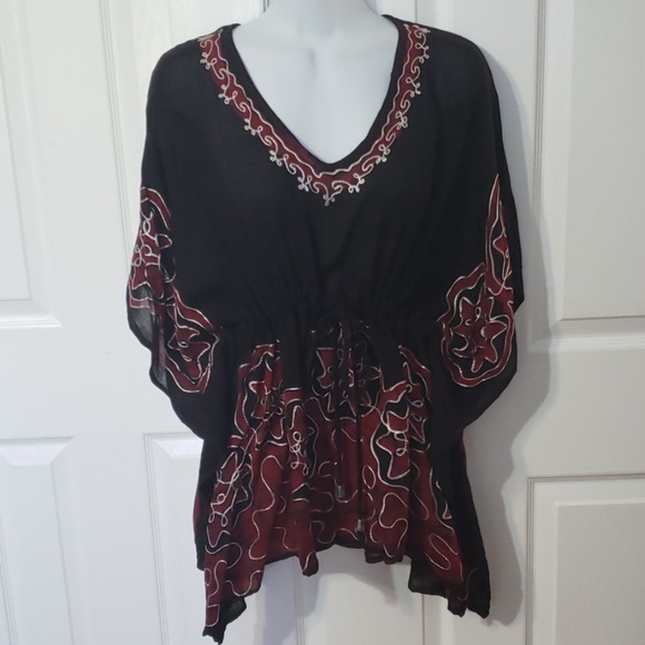 Women's tie & die kaftan style embroidered top S/M - Picture 2 of 7